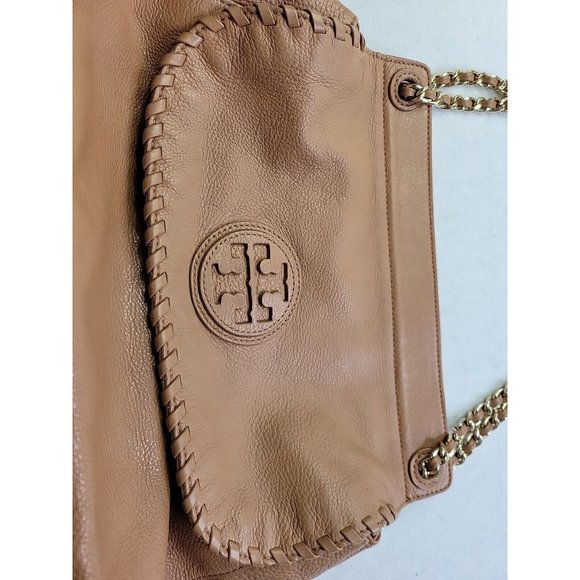 Tory Burch Marion Whipstitch Leather Saddle Convertible Chain Crossbody Tan Bag - Picture 3 of 16